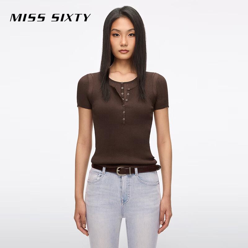 

Женский трикотажный топ MISS SIXTY Henry с воротником, имитация двойки, смешанный шелк XS