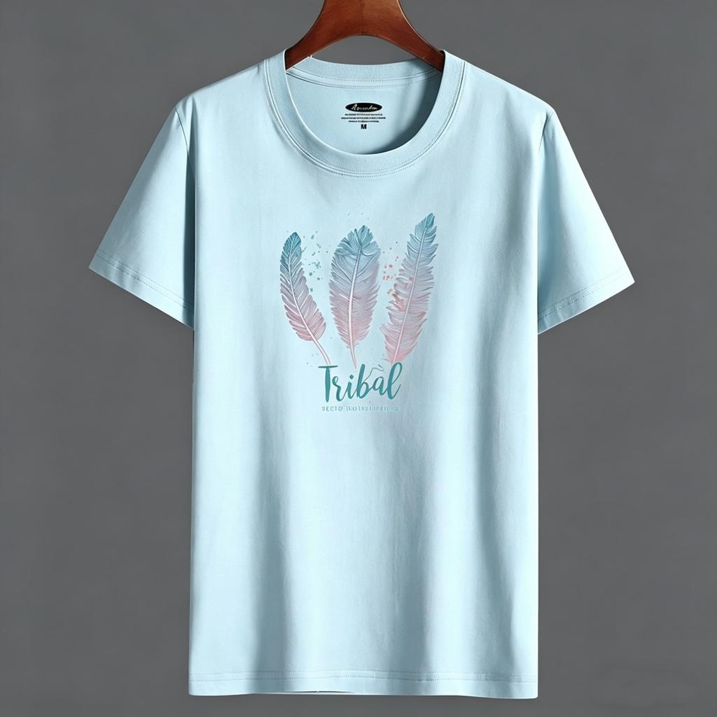 Men's Plus Size Cotton T-Shirt Short Sleeve Print Colorful Feathers Tee Breathable Oversized Male Tops