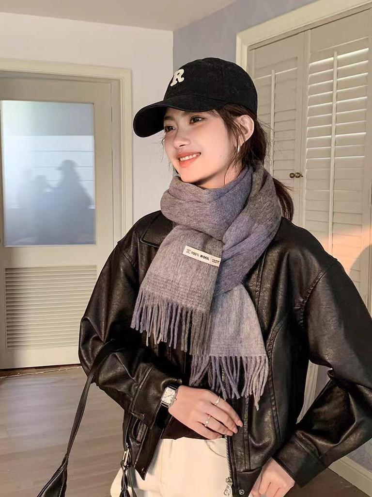 Checkerboard Grain Scarf Female Winter Warm Pure Wool Cashmere Shawl Couple Accessory Premium Sense Windproof Scarf For Women