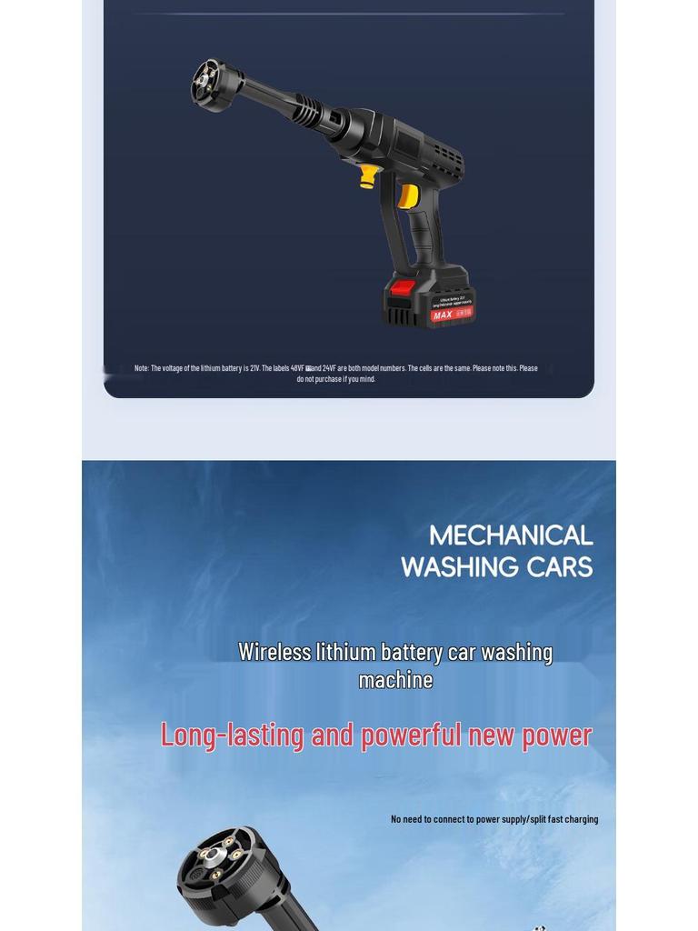 Tragbarer Hochdruck-Akku-Autowascher - Wiederaufladbare Lithiumbatteriebetriebene Wasserpistole zur Autoreinigung