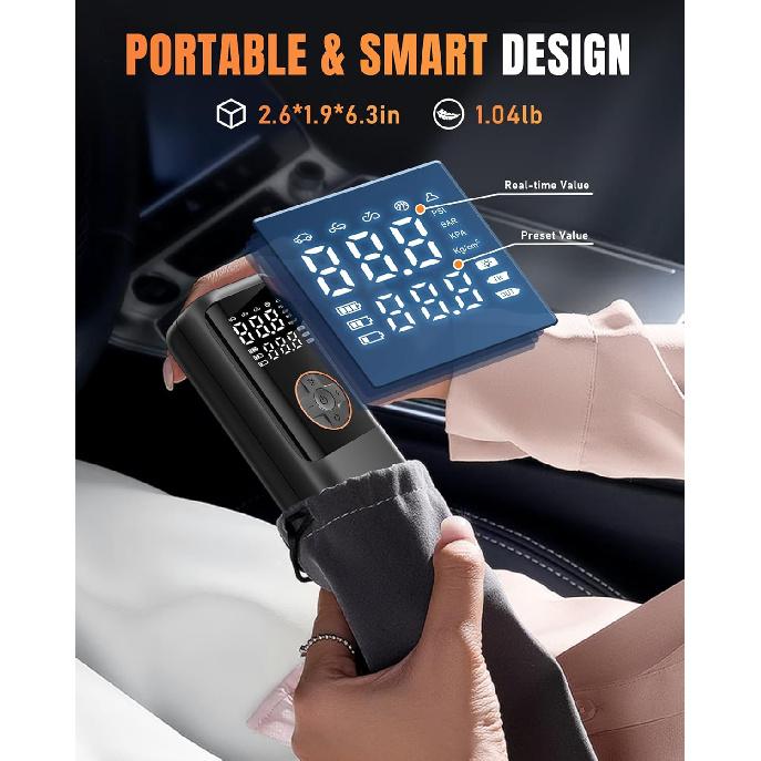 Tire Inflator Portable Air Compressor, 150PSI Air Compressor For Car Tires, Cordless Bike Pump With Pressure Gauge & LED Light, Tire Pump For Cars,