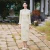 Beige velvet winter clothing national style new Chinese long-sleeved cheongsam winter thick improved young inner model