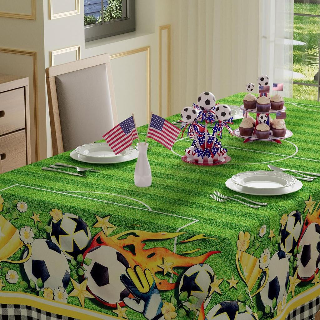 Soccer Grass Flowers Trophy Rectangle Tablecloth for Table Decor Football Sports Game Day Kitchen Dining Table Cloth Party Decor