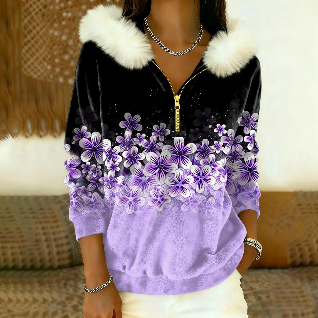 Lässiges und bequemes Damen-Freizeit-Top mit Kapuze, halbem Reißverschluss, langen Ärmeln und klassischem Aufdruck