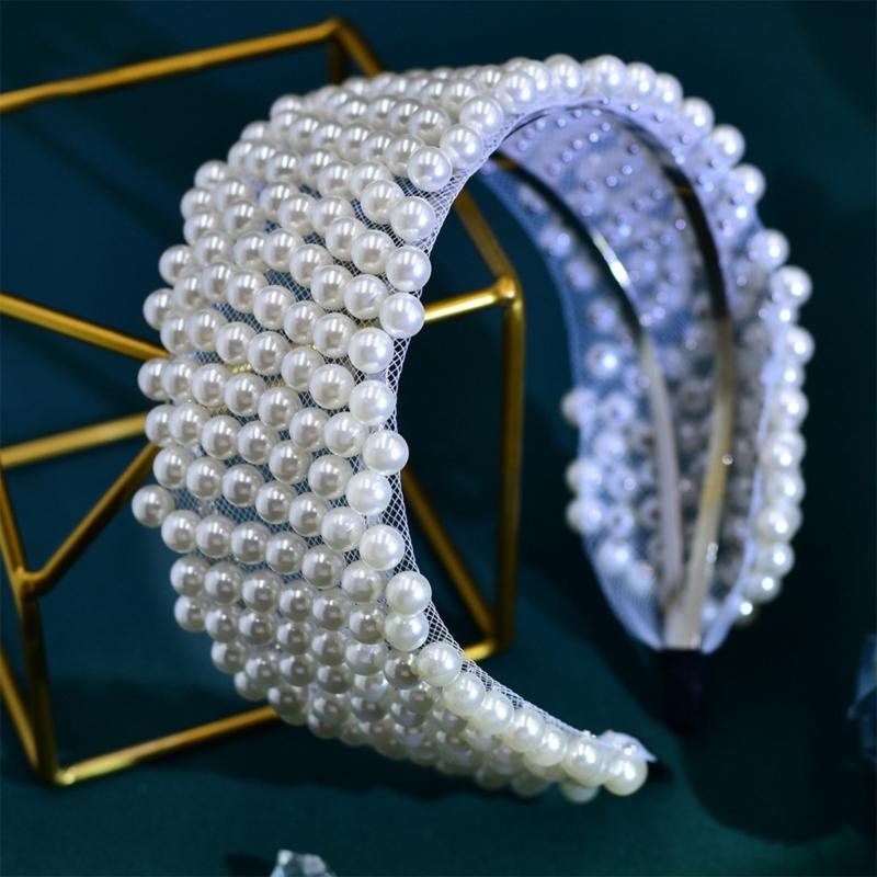 Elegant Faux Pearls Headbands Rhinestones Hair Hoop Girls Hairband for Weddings and Parties