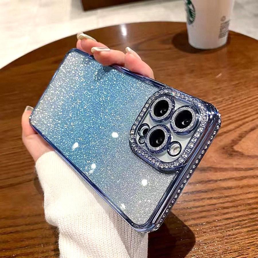 

Розкішний чохол для телефону з блискітками та діамантовою рамкою для iPhone 16 Pro Max 16 Plus 16 iPhone 15 14 13 12 11 М’який ударостійкий чохол для телефону з ТПУ iPhone 16 синій