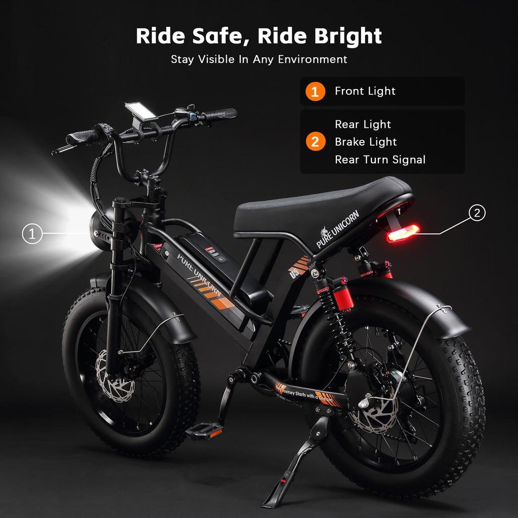 PURE UNICORN U5 City Electric Bike  48V 1000W Motor  48V 19.2Ah Battery  45km/h Max Speed 55-80km Max Range 20 x 4.0" Fat Tires