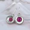 Vintage Round Inlaid Red Stone Earrings Geometric Creativity Silver Color Dangle Earrings for Women Jewelry