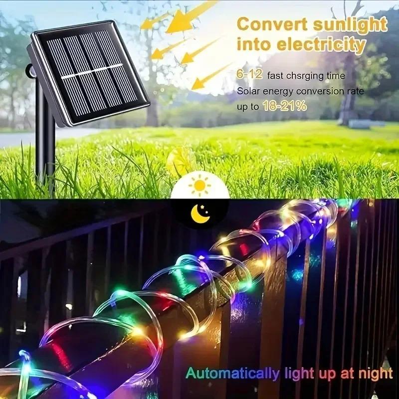 LED Solar Lichterkette Garten Wasserdicht Schlauch Seillampe Weihnachts Girlande Lichterkette für Außen Feiertagsdekoration Beleuchtung