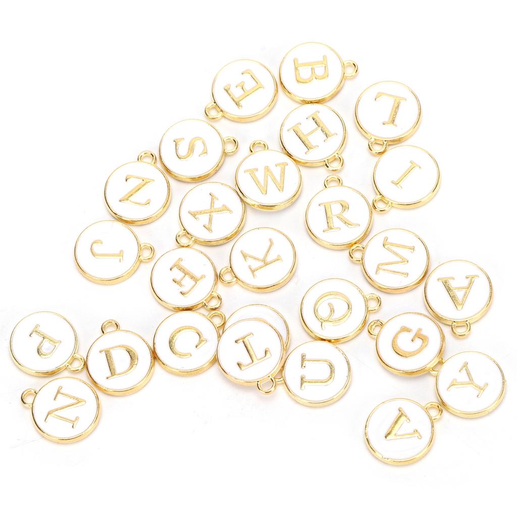 26Pcs Letter Pendant White Dripping Oil Alloy Small Decorative Listing Bracelet Accessories