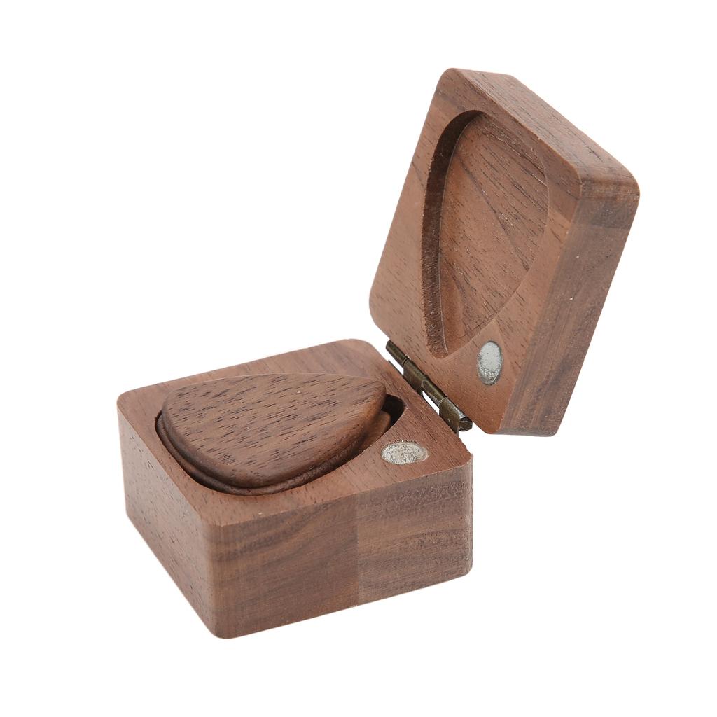 Guitar Pick Wooden Box Black Walnut Square Holder Storage Case Container for Musician Gift