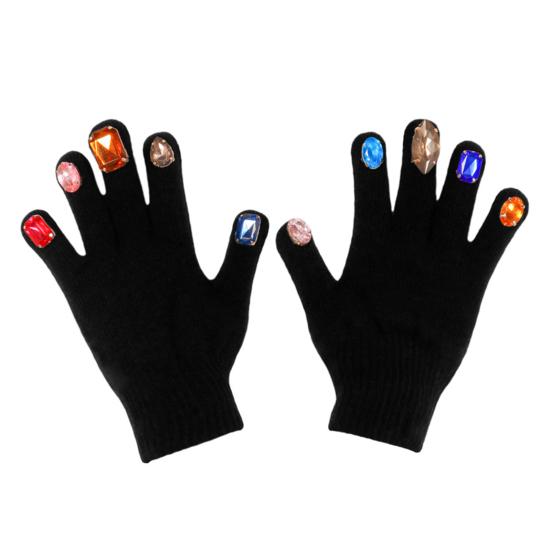 Faux Diamond Knitted Gloves Women Cotton Thickened Winter Gloves Windproof Riding Outdoor Mittens Fashion Accessories