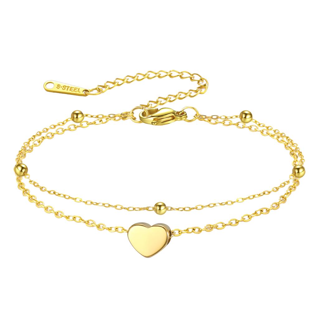 Double Layer Love Heart Couple Bracelet Anklet Fashion Beach Seashell Pearl Chain Jewelry