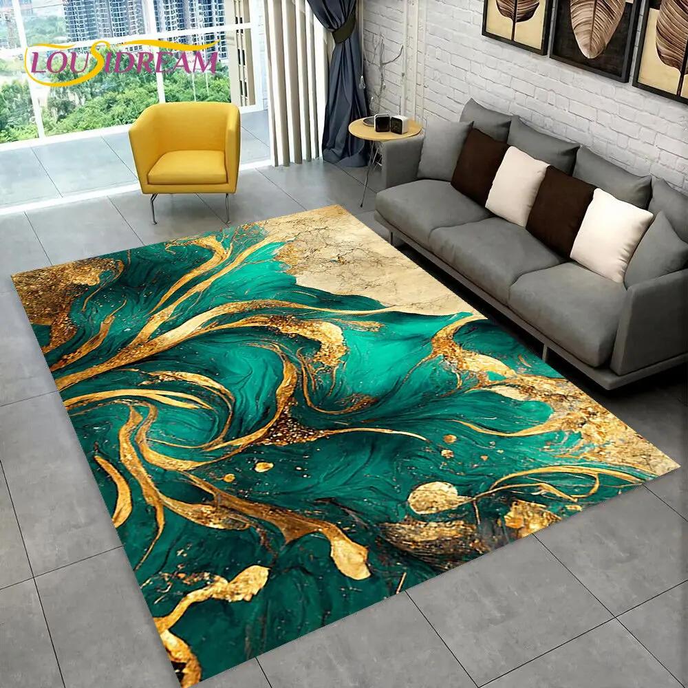 3D Colour Gold Nordic Marble Splendid Area Rug,Carpet for Home Living Room Bedroom Sofa Doormat Kitchen Decor,Non-slip Floor Mat