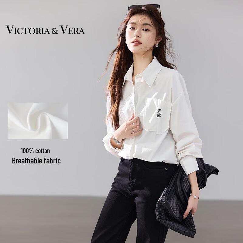 

VICTORIA&VERA Women s Embroidered Pocket Long Sleeve Cotton Shirt XL