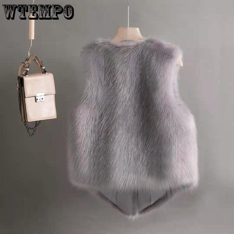 Pelzweste Frauen Kurze Oberbekleidung Herbst Winter Nachahmung Kaninchenfell Weste Weibliche Mode Warme Plüsch Weste Damen Jacke