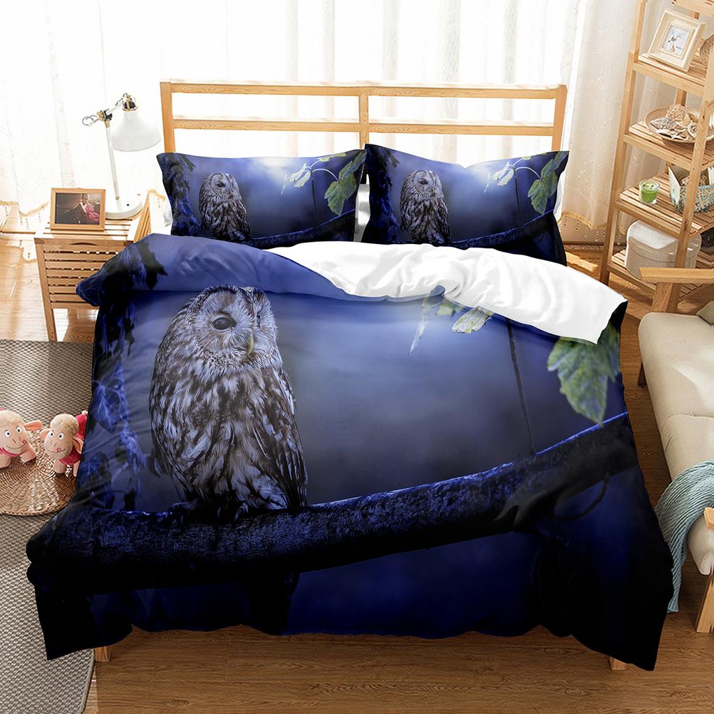 Owl Duvet Cover Set Cute Bird Polyester Comforter Cover for Boys Girls Kids Bedding Set King Size Quilt Cover with Pillowcase