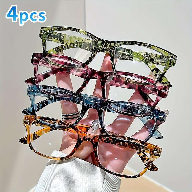 

4Pcs Fashionable Rectangular Reading Glasses - Computer Glasses With Anti-Glare Coating Blue Blocking Lens Eye Protection 2.0