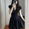 Black Niche French Temperament V-neck Dress Summer Women's Clothing Waist Thin Skirt Small Retro Short Skirt