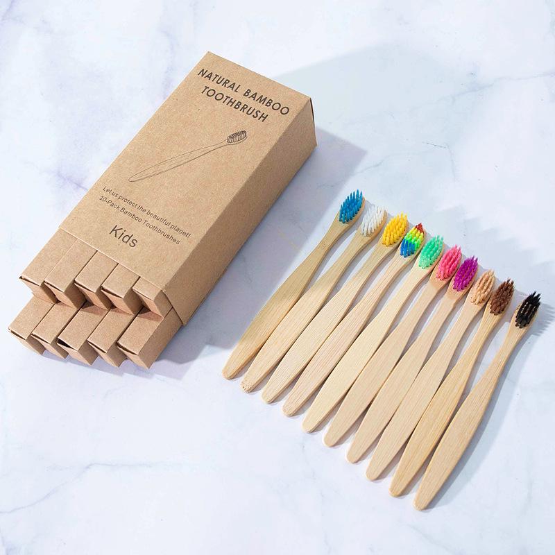 Bamboo Toothbrush Set for Kids & Adults - Round Handle (4, 5, 8, 10 pcs) with Optional Logo