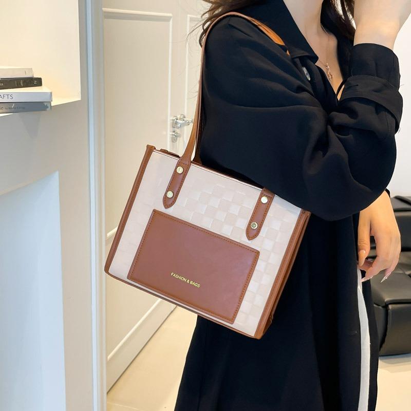 Simple handbag, new shoulder bag, tote bag, large-capacity contrasting color splicing temperament commuter women's bag