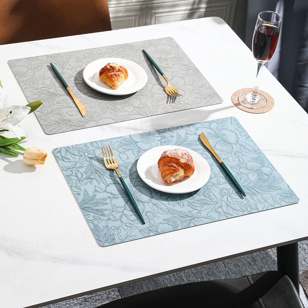 Nordic Light Luxury Double-Sided PU Leather Embossed Placemat, Non-Slip Heat Insulation Table Mat for Hotel & Home Use.