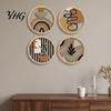 Placche Rotonde Decorative in Legno 4 Pezzi Arte da Parete Boho, Cartelli Appesi Piatto 2D, Geometria Moderna Materiale Naturale Ornamenti per la Casa Decorazione in Legno, Boemo per