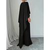 Spring Summer Elegant Crew Neck Pleated Dresses Women Casual Solid Loose Long Dress Cloak Sleeves Ruffle Maxi Dress Vestidos