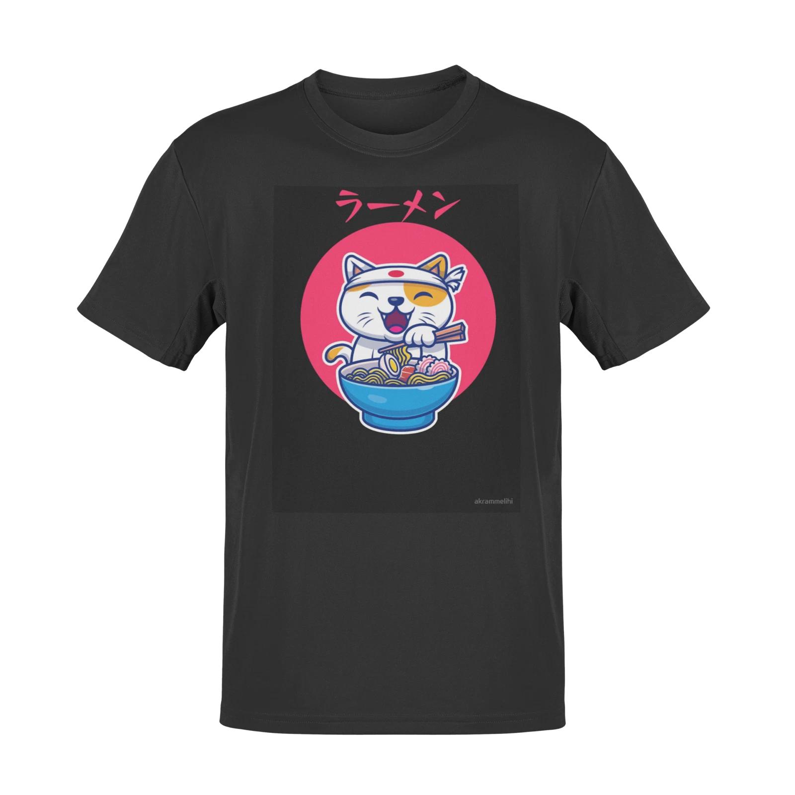 Anime T Shirt Cat Ramen Noodles Manga Japanese Geek T SHIRT 2 4XL