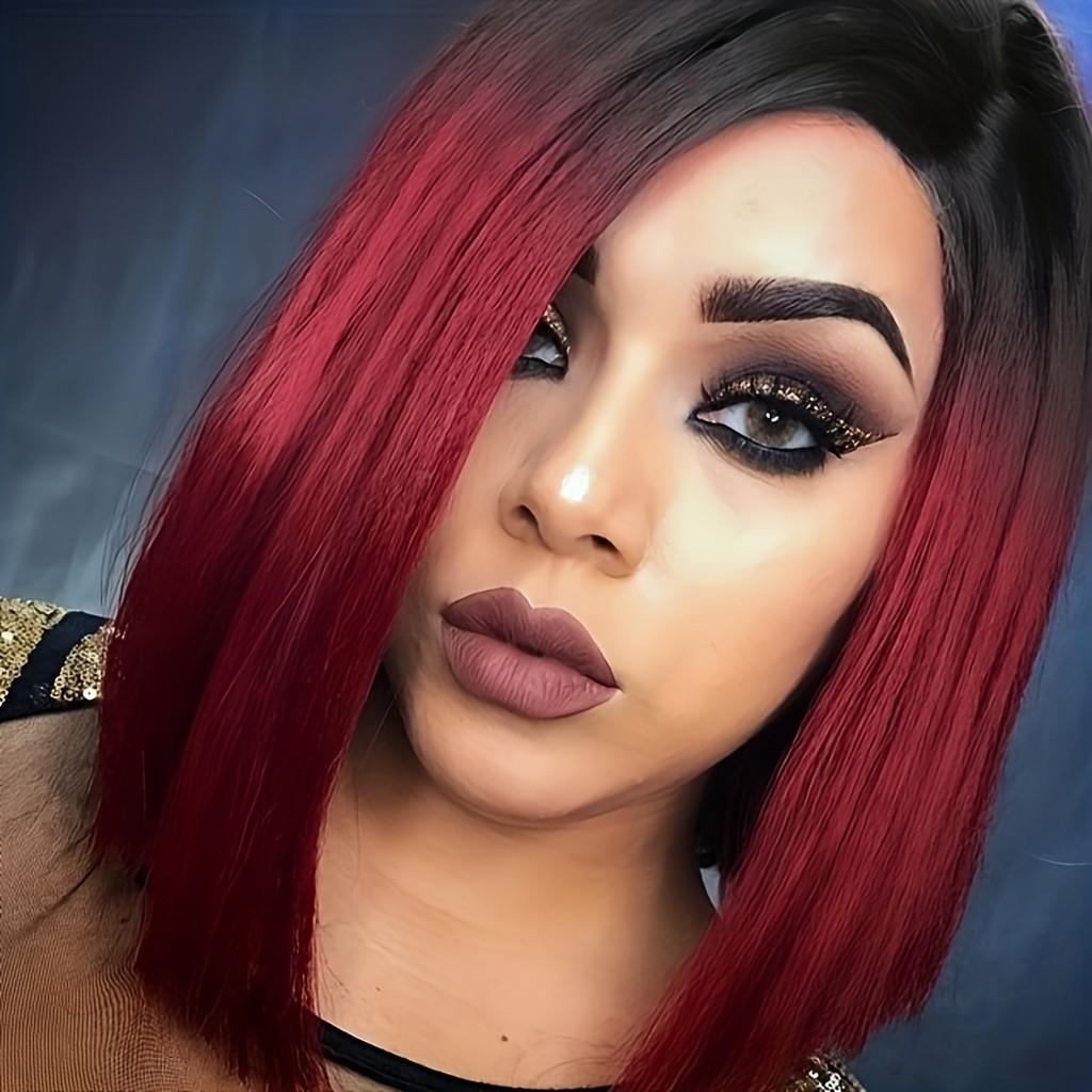 Premium Short Wig With Middle Part For Women Black Blue For Cosplay