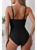 European and American Pleated Solid Color Sexy One-Piece Swimsuit for Women