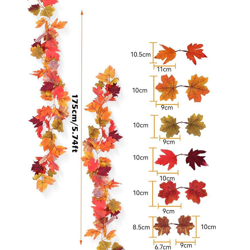 5.7 Feet Autumn Wreath Hanging Vine Maple Leaf Garland Fall Decoration For Home Christmas Wreath Wedding Decor Holiday Seasonal Decoration