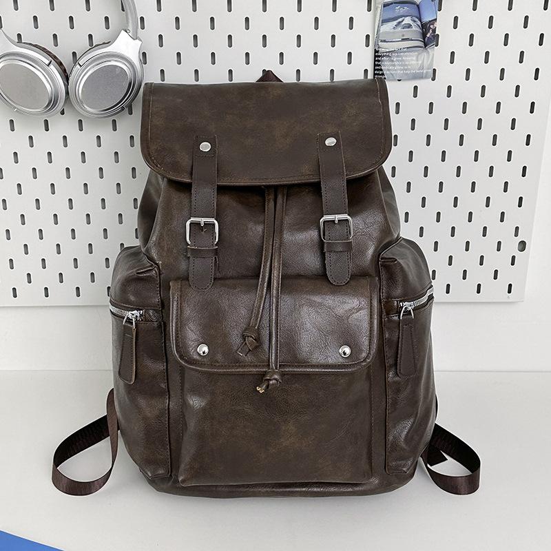 Schoolbag, European and American outdoor backpack, casual student backpack, large capacity travel backpack, canvas patchwork soft leather hiking bag