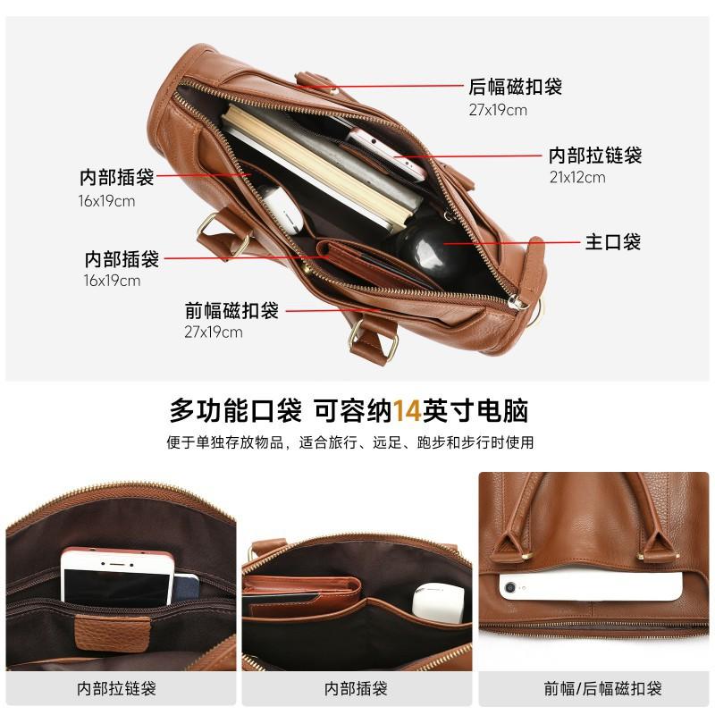 Genuine Leather Men's Business Travel Pillow Bag Classic Handbag Casual Versatile Shoulder Briefcase Cowhide