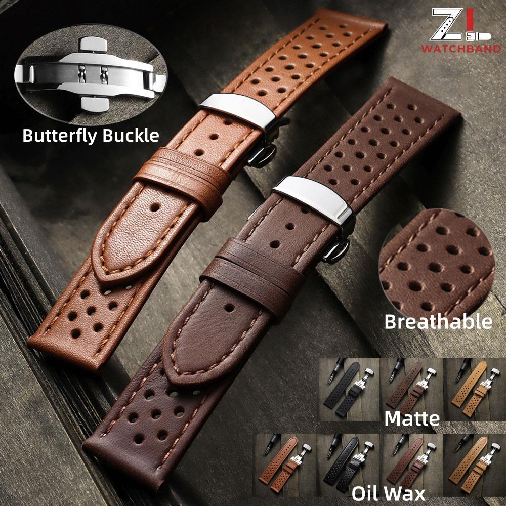 18mm 20mm 22mm Strap Breathable Cowhide Watch Strap Matte&Oil Wax Band Butterfly Buckle Men Women Universal Bracelet Accessories
