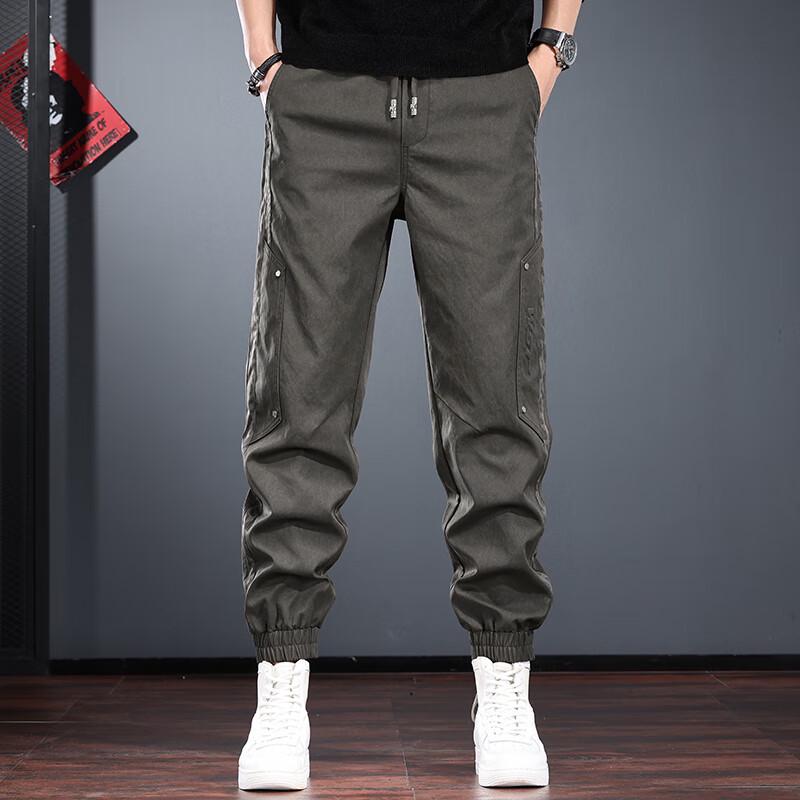 Jie Leinuo Men's 2025 Autumn American Style Loose Fit Jogger Cargo Pants with Leopard Print Patchwork