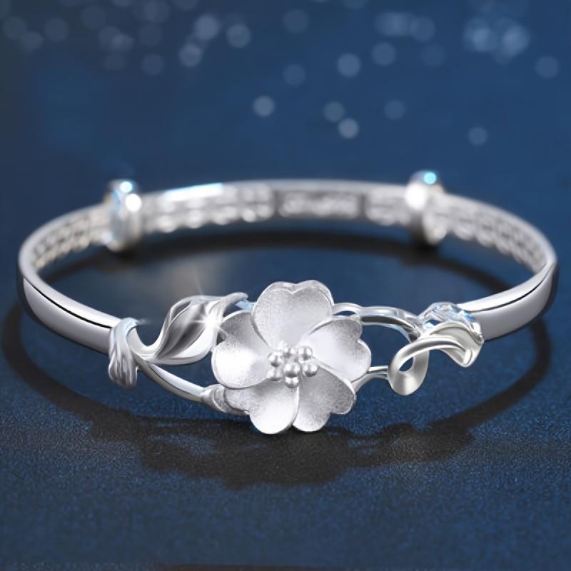 Elegantes florales Armband aus Sterlingsilber, verstellbar, modischer Vintage-Stil, geeignet für den täglichen Gebrauch und Partys