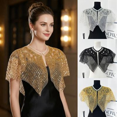 Detachable Mesh Shawl Collar Embroidered Pattern Embroidery Neckline Flapper Shawl  Party Occasion