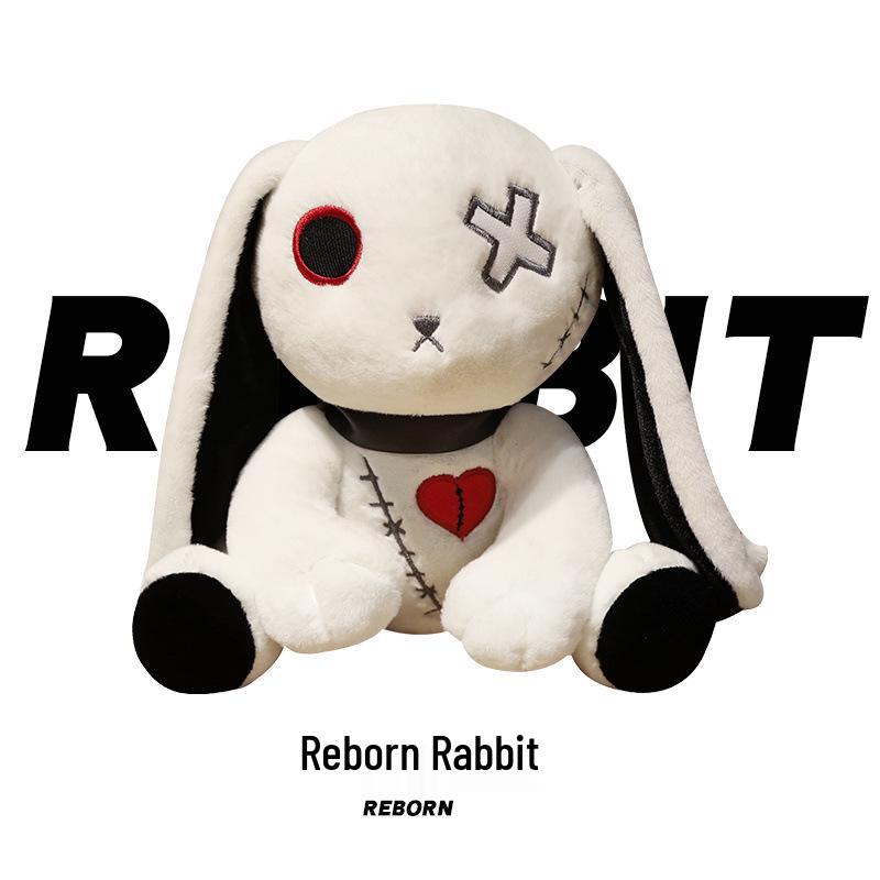 Dark Cartoon Style Reborn Rabbit Plush Pillow - Halloween/Birthday Gift Toy