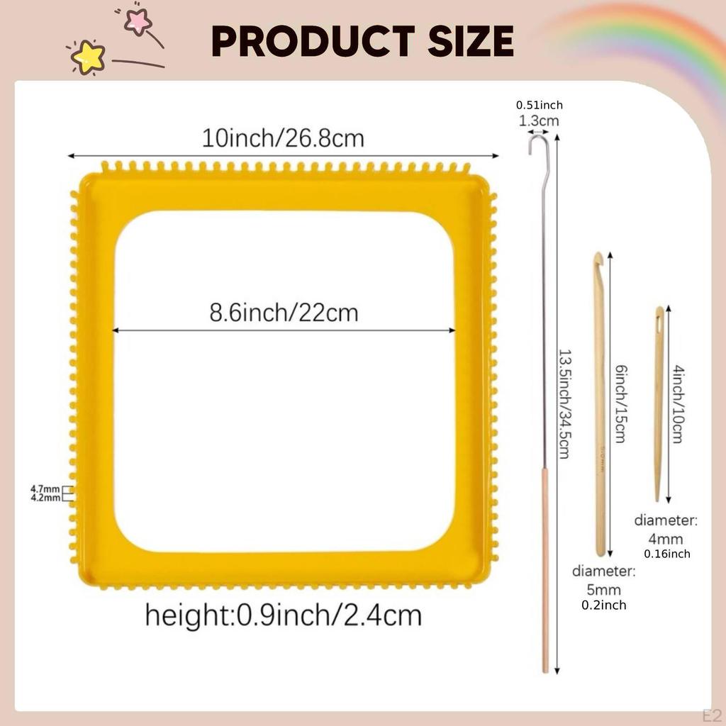Metal Square Weaving Loom Tool Yarn Weave Plate with Crochet Hook and Kit,DIY Craft