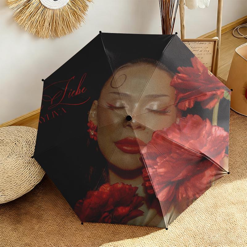 1pc Ayliva Exquisite Poster Art Umbrella Portable Folding Umbrella Iron Frame Hole Bone Structure Outdoor Home Umbrella
