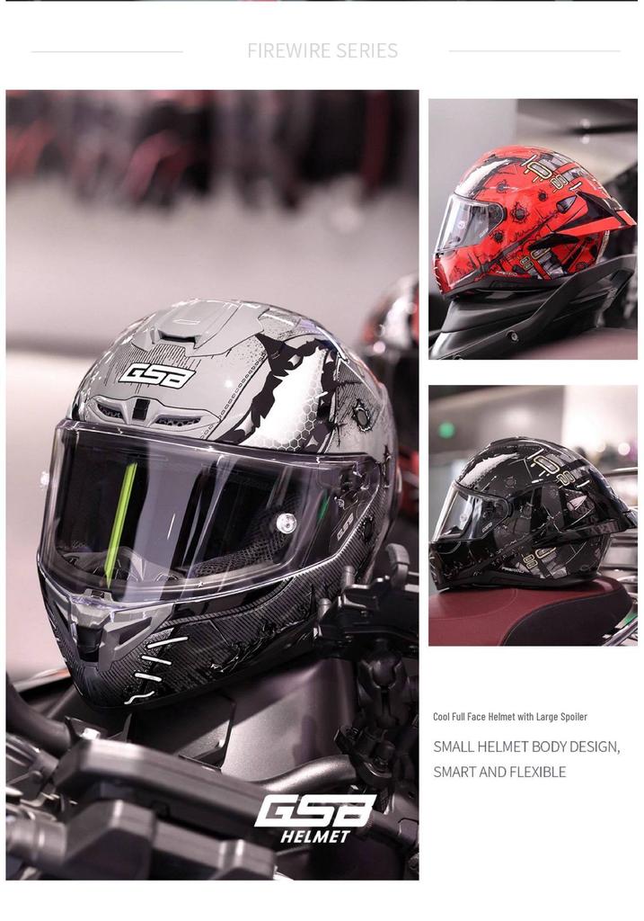 GSB Unisex Full-Face Motorcycle Helmet with Tail Wing - Large 361GT Cool Design