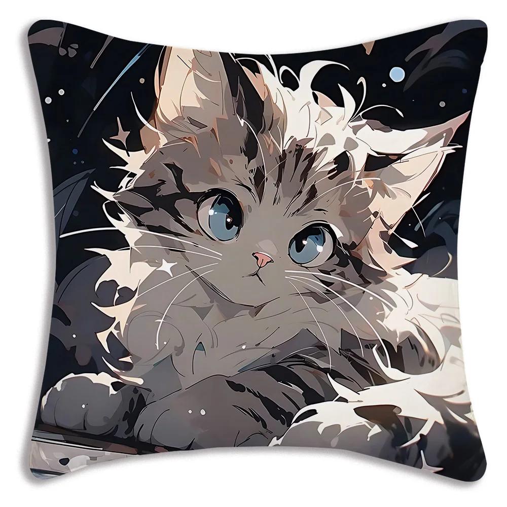 Kawaii Kreslený Roztomilá Kočka Herní Potahy na Polštáře Kreslený Dekorativní Potah na Polštář pro Domácí Pohovku s Potiskem Roztomilý Potah na Polštář