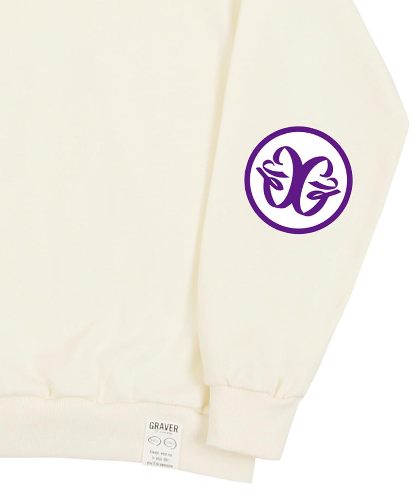 GRAVER [Unisex] Elbow Deco Logo Sweatshirt_Cream/Purple Logo