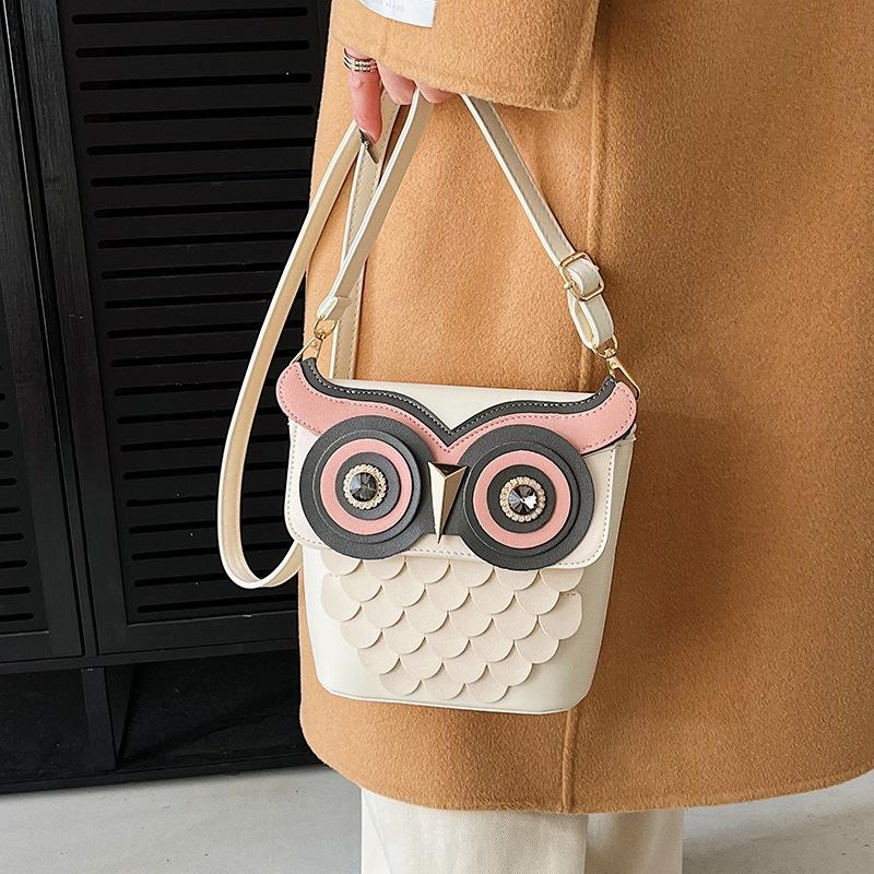 Womens Cartoon Owl Shoulder Bag,Girls PU Leather Crossbody Bag,Coin Purse Medieval Steampunk Owl Bag for Daily Travel
