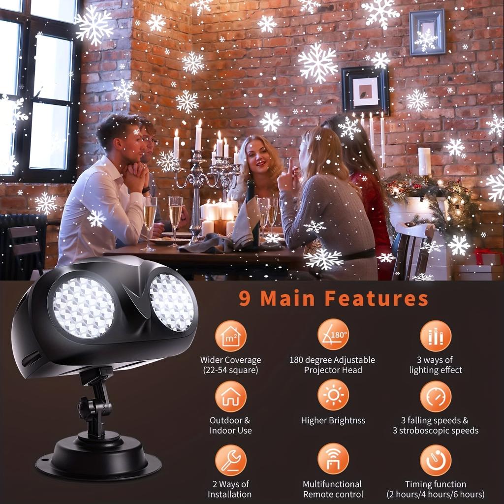 Christmas LED Snowfall Projector Light Snowflake Laser Landscape Light Adjustable Rotation Spotlight Lightning Garden Party Lamp
