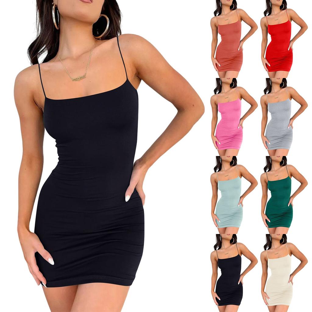 Women's Sexy Solid Color Slim Hip Dresses