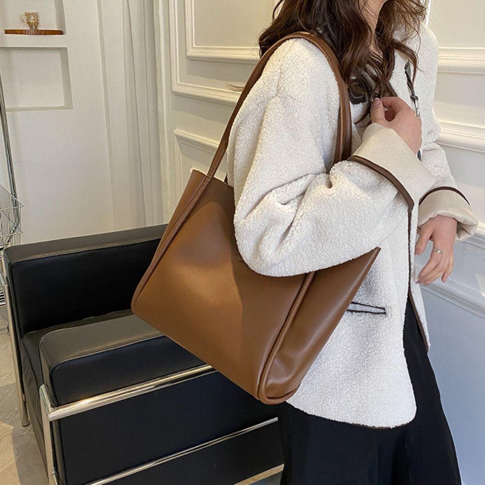 French Style PU Leather Shoulder Bag Simple Casual New Design Tote Bag Retro Underarm Bag  Travel