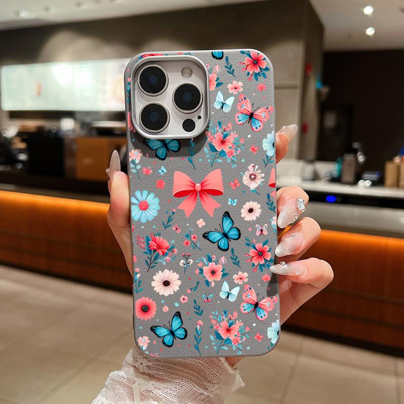 

Чехол с текстурой кожи из ТПУ с цветами и бабочками для iPhone 16 15 Pro Max 16 Pro Max 14 13 12 Pro Max 15 Plus 16 Plus 11 Противоударный Мягкий Матовый Чехол для Телефона iPhone 16 Pro Max серый