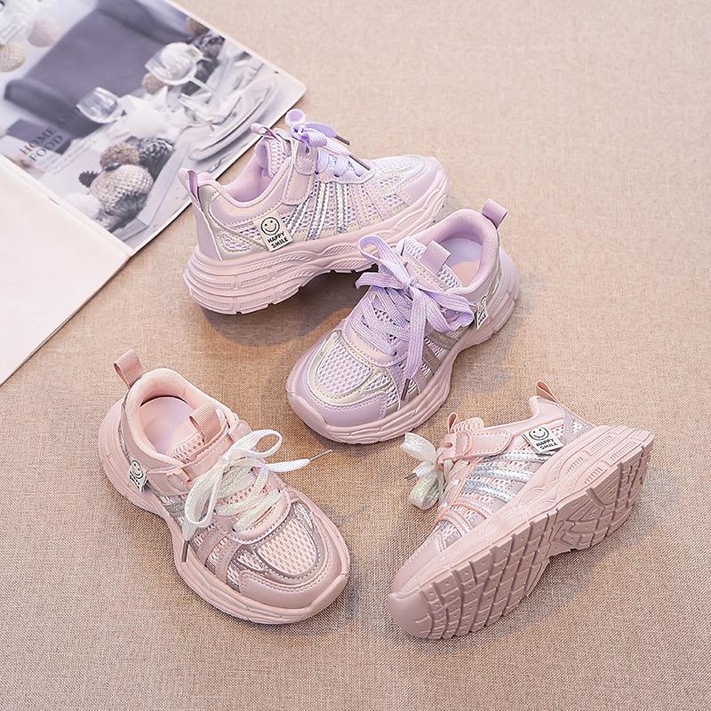 Girls Waterproof Leather Chunky Sneakers Spring Autumn Velcro Athletic Shoes For Kids Fashion Casual Running Trainers